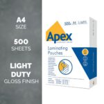 Fellowes Apex A4 Laminating Pouch Light Duty Pack - Image 2